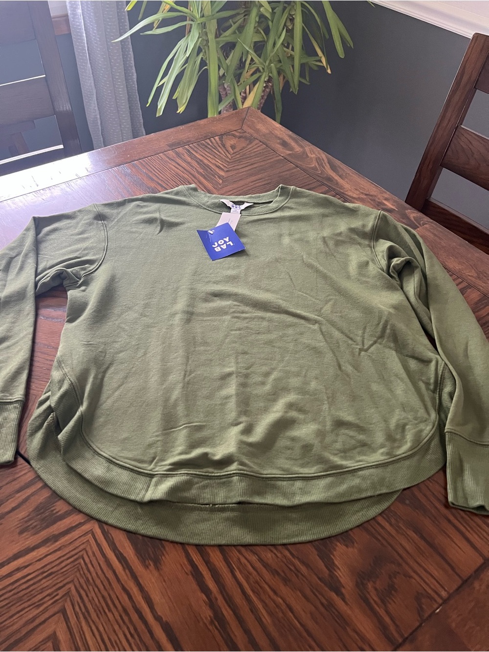 JOY LAB Women’s M Green Solid Crew Neck Fleece Pullover Sweater Stretch # 703